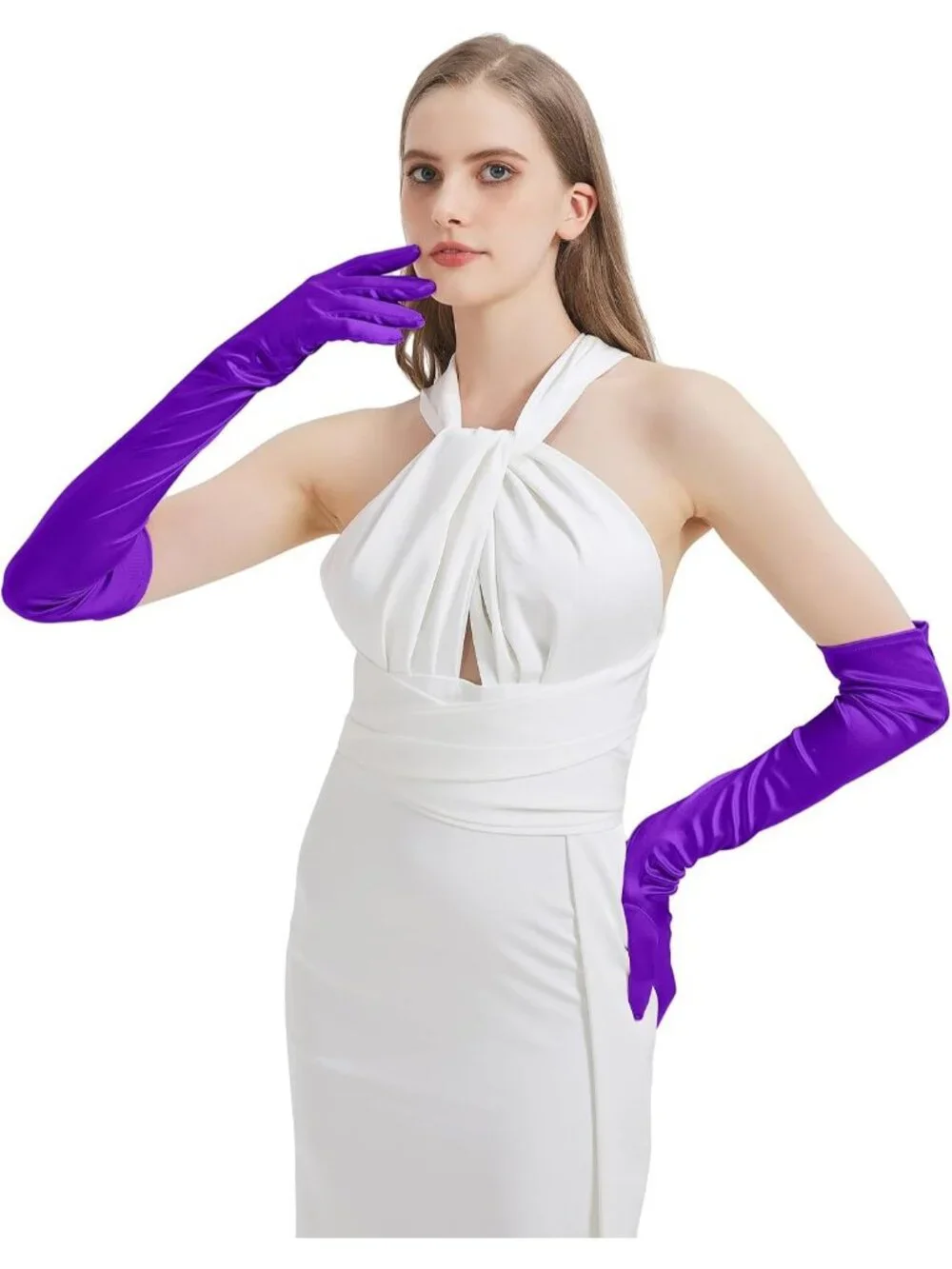 Women's Purple Satin Opera Elbow Length 1920s Flapper Long Gloves Party
